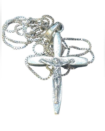 Antique sterling silver handmade 925 crucifix pendant necklace