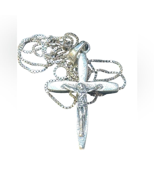Antique sterling silver handmade 925 crucifix pendant necklace