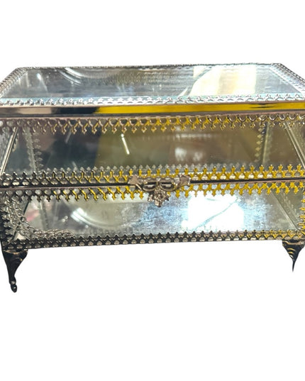 Elegant vintage Silver Glass Jewelry trinket Box