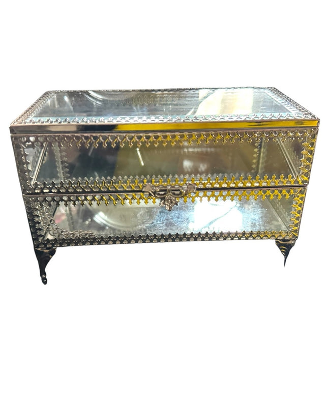 Elegant vintage Silver Glass Jewelry trinket Box