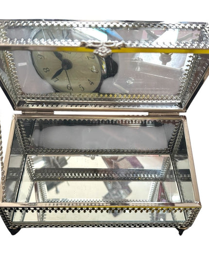 Elegant vintage Silver Glass Jewelry trinket Box