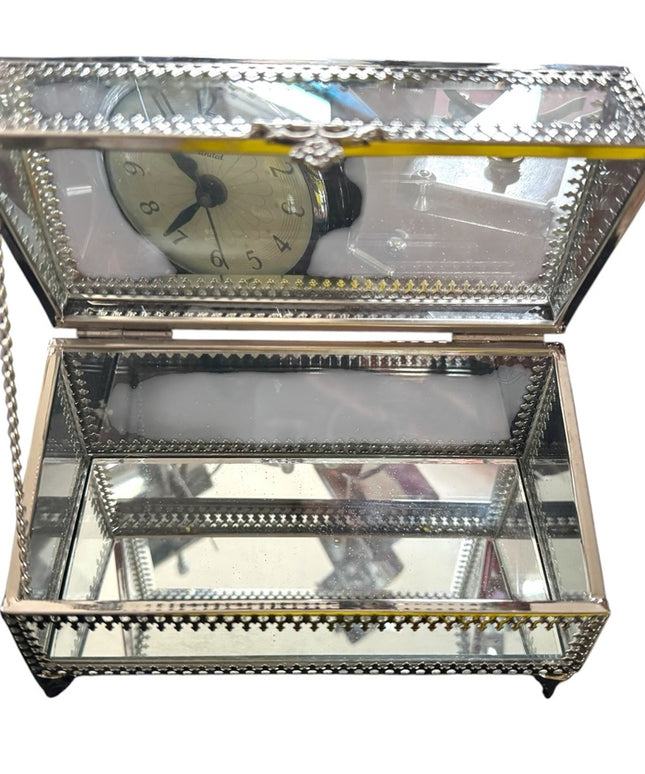 Elegant vintage Silver Glass Jewelry trinket Box