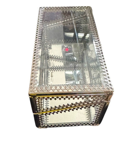 Elegant vintage Silver Glass Jewelry trinket Box