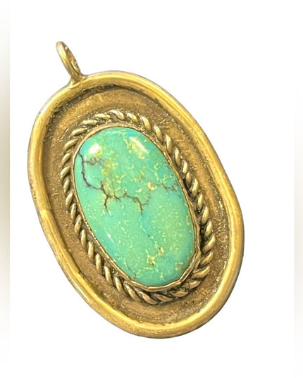 Silver Sterling? Marked EE turquois Navajo oval necklace pendant Vintage