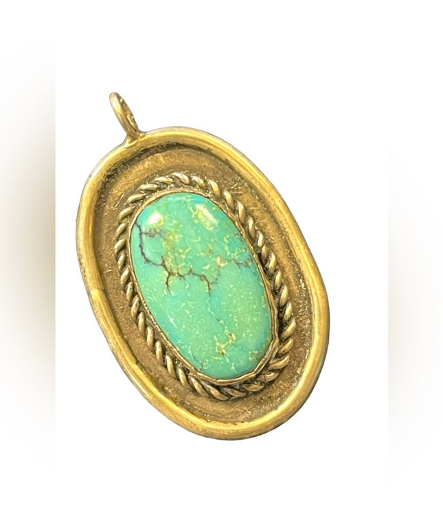 Silver Sterling? Marked EE turquois Navajo oval necklace pendant Vintage