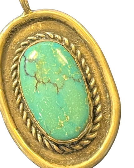 Silver Sterling? Marked EE turquois Navajo oval necklace pendant Vintage