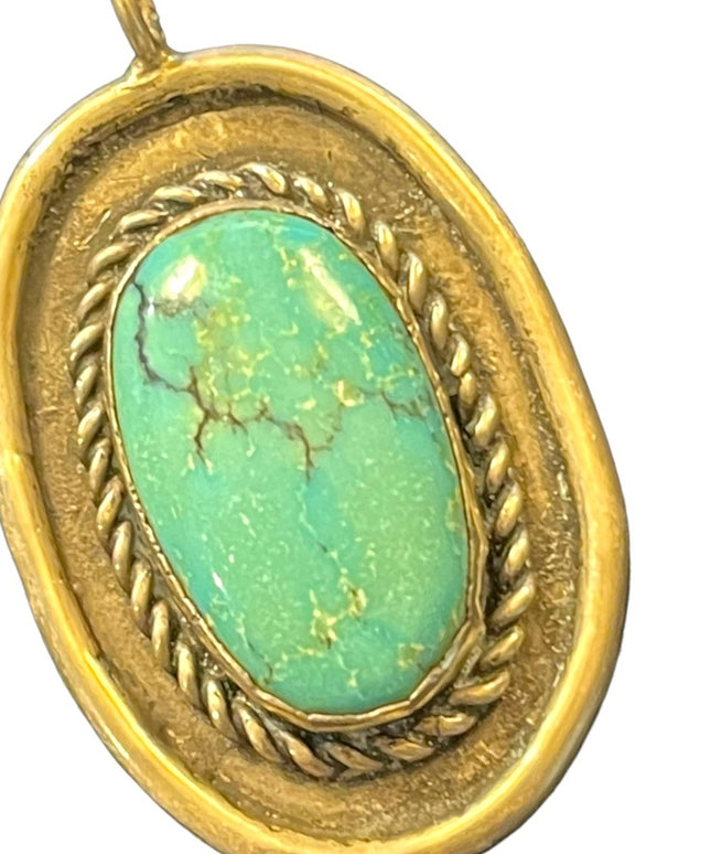 Silver Sterling? Marked EE turquois Navajo oval necklace pendant Vintage