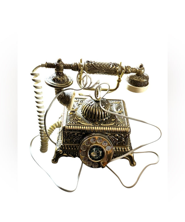 Vintage 1970s Hollywood Regency BRASS solid Heavy Rotary Dial Telephone