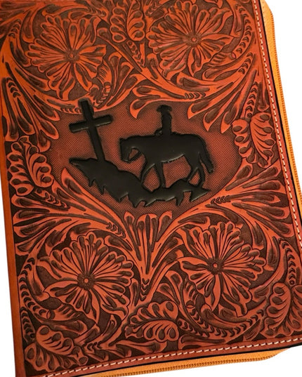 Embossed 3D Leather Journal with Cross and Horse Design Bible book cover
