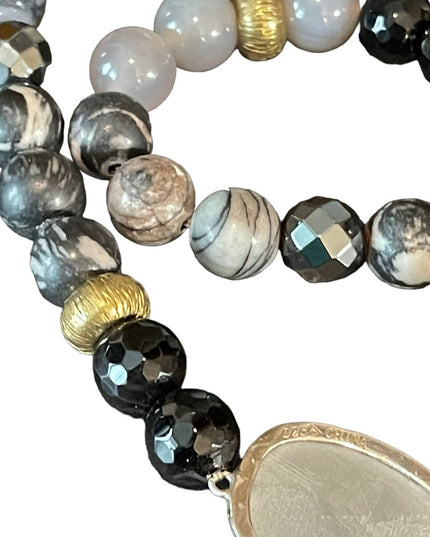 - Sterling silver Druzy Agate onyx hematite double wrap stretch bracelet