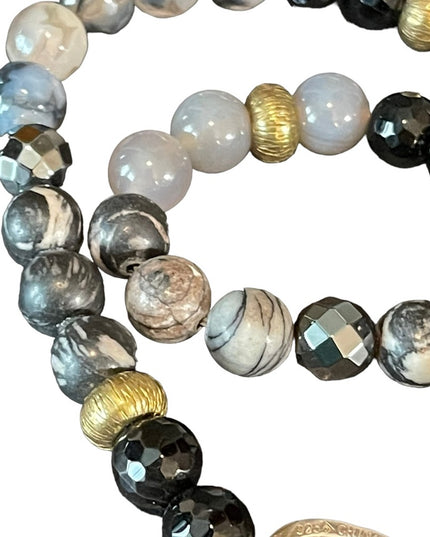 - Sterling silver Druzy Agate onyx hematite double wrap stretch bracelet