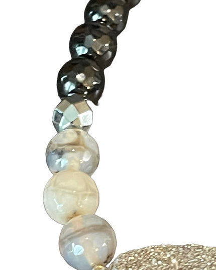 - Sterling silver Druzy Agate onyx hematite double wrap stretch bracelet