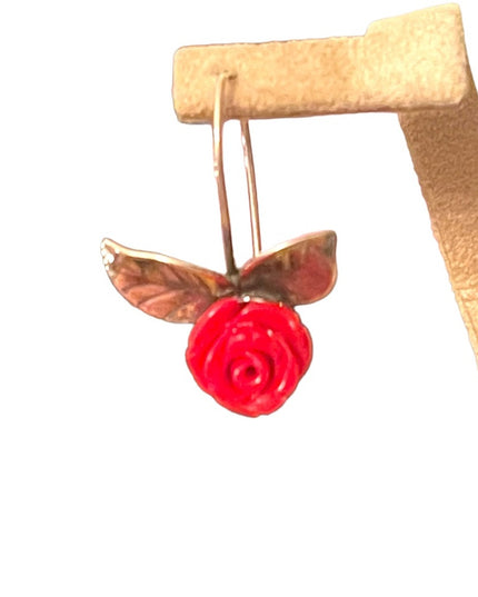 Vintage Sterling Silver Rose dangle Earrings , Sisae Israel 925