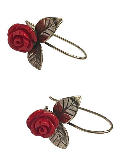 Vintage Sterling Silver Rose dangle Earrings , Sisae Israel 925
