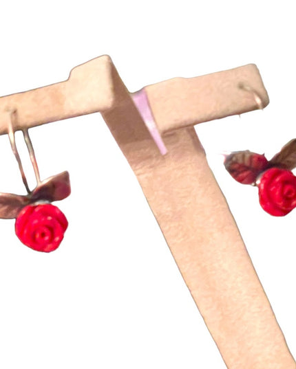 Vintage Sterling Silver Rose dangle Earrings , Sisae Israel 925