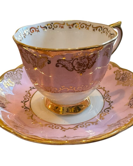 Elegant Royal Albert England Bone China Pink and Gold Teacup and Saucer