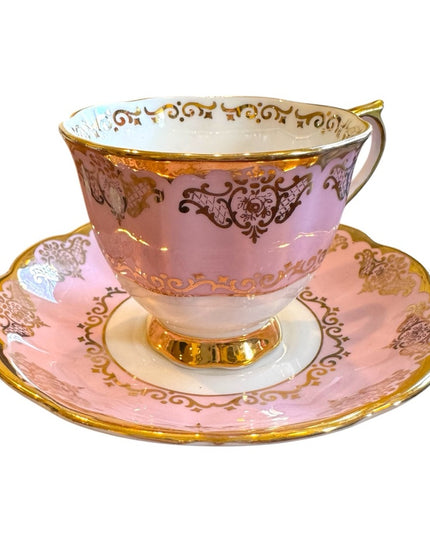 Elegant Royal Albert England Bone China Pink and Gold Teacup and Saucer