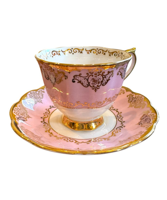 Elegant Royal Albert England Bone China Pink and Gold Teacup and Saucer