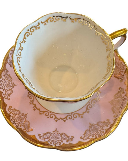 Elegant Royal Albert England Bone China Pink and Gold Teacup and Saucer