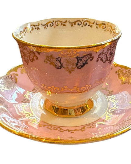 Elegant Royal Albert England Bone China Pink and Gold Teacup and Saucer