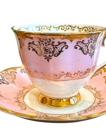 Elegant Royal Albert England Bone China Pink and Gold Teacup and Saucer
