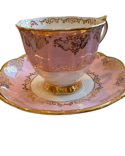 Elegant Royal Albert England Bone China Pink and Gold Teacup and Saucer