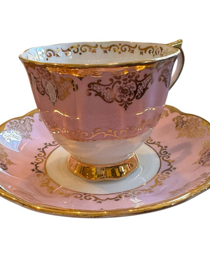 Elegant Royal Albert England Bone China Pink and Gold Teacup and Saucer