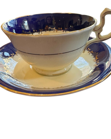 Elegant Aynsley Blue and White Floral Teacup and Saucer Bone China floral