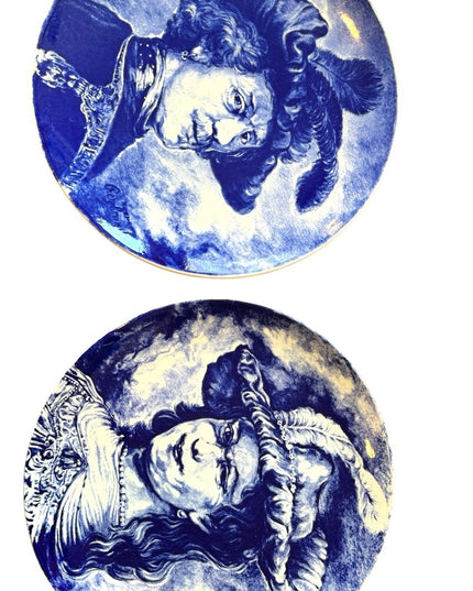 Vintage Boch Freres La Louviere Delft Belgium 11.5" Wall Plates Woman Man x2pc