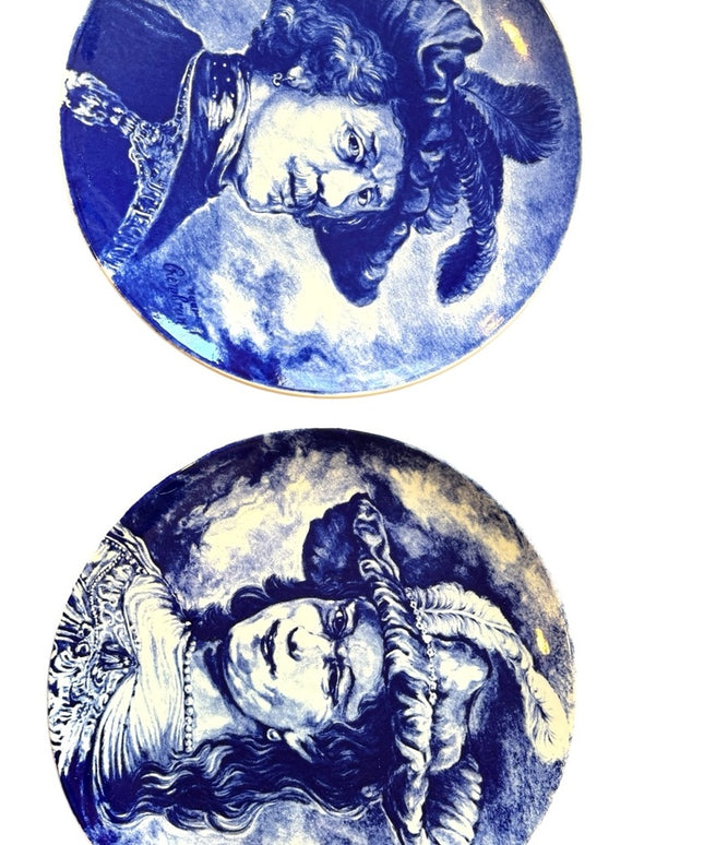 Vintage Boch Freres La Louviere Delft Belgium 11.5" Wall Plates Woman Man x2pc