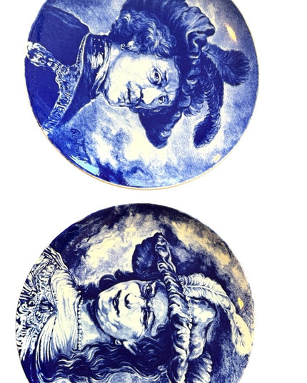Vintage Boch Freres La Louviere Delft Belgium 11.5" Wall Plates Woman Man x2pc