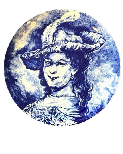 Vintage Boch Freres La Louviere Delft Belgium 11.5" Wall Plates Woman Man x2pc