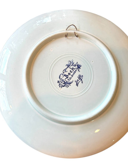 Vintage Boch Freres La Louviere Delft Belgium 11.5" Wall Plates Woman Man x2pc