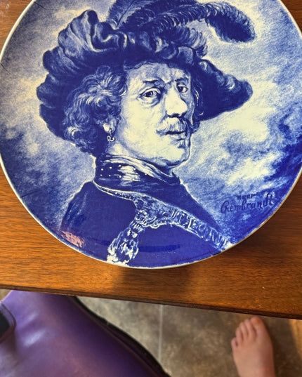 Vintage Boch Freres La Louviere Delft Belgium 11.5" Wall Plates Woman Man x2pc