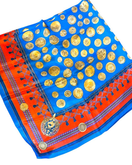 Vibrant Vintage Coin Blue & Gold Scarf elegant Elaine Gold Silk Scarf