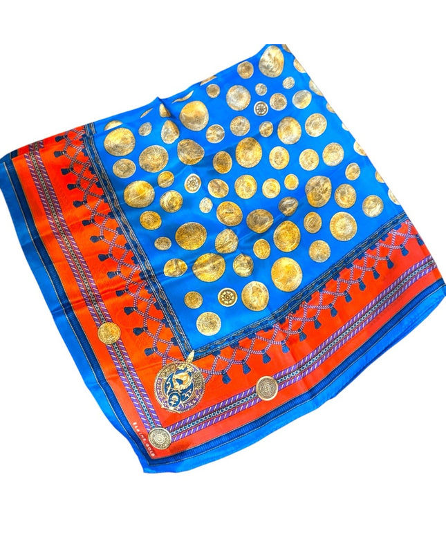 Vibrant Vintage Coin Blue & Gold Scarf elegant Elaine Gold Silk Scarf
