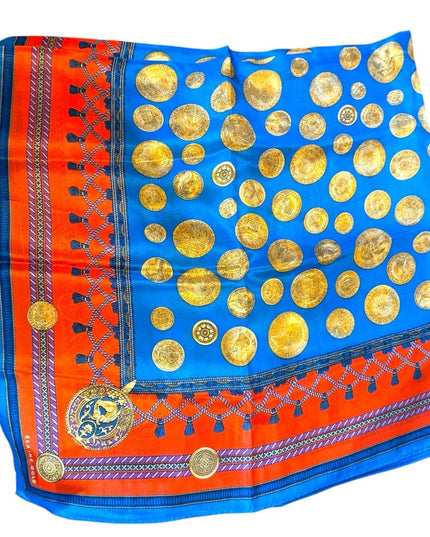 Vibrant Vintage Coin Blue & Gold Scarf elegant Elaine Gold Silk Scarf