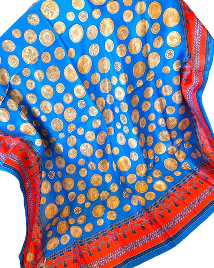 Vibrant Vintage Coin Blue & Gold Scarf elegant Elaine Gold Silk Scarf