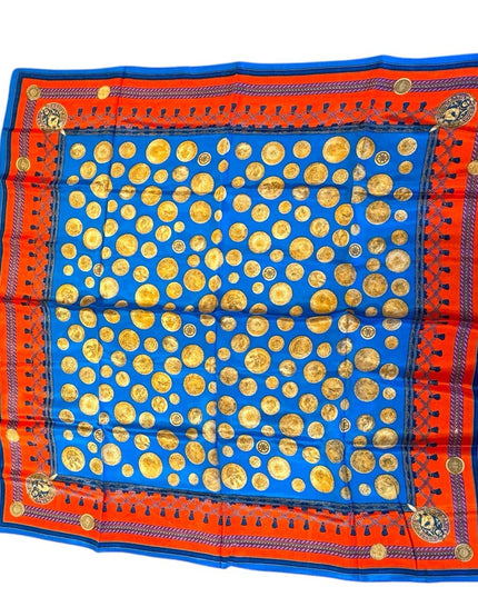 Vibrant Vintage Coin Blue & Gold Scarf elegant Elaine Gold Silk Scarf