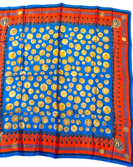 Vibrant Vintage Coin Blue & Gold Scarf elegant Elaine Gold Silk Scarf