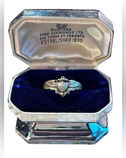 Vintage mens sterling silver 925 military pilot  wings air force band ri…
