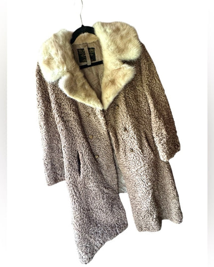 Vintage Mid Century Blonde Curly Persian Lamb  Women's fur Coat mink collar 1970
