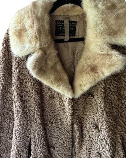 Vintage Mid Century Blonde Curly Persian Lamb  Women's fur Coat mink collar 1970