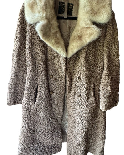 Vintage Mid Century Blonde Curly Persian Lamb  Women's fur Coat mink collar 1970