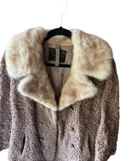 Vintage Mid Century Blonde Curly Persian Lamb  Women's fur Coat mink collar 1970