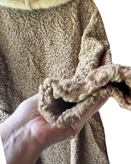 Vintage Mid Century Blonde Curly Persian Lamb  Women's fur Coat mink collar 1970