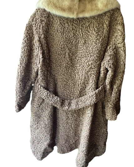 Vintage Mid Century Blonde Curly Persian Lamb  Women's fur Coat mink collar 1970