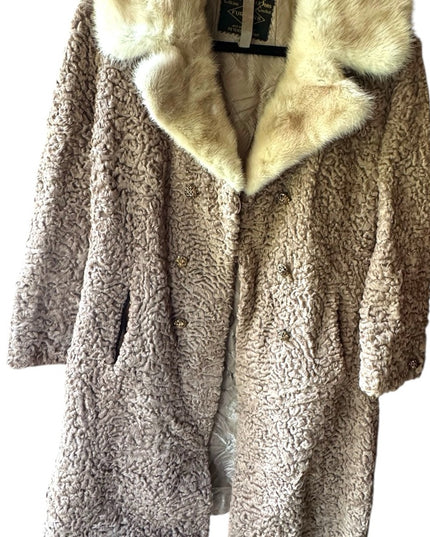 Vintage Mid Century Blonde Curly Persian Lamb  Women's fur Coat mink collar 1970
