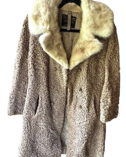 Vintage Mid Century Blonde Curly Persian Lamb  Women's fur Coat mink collar 1970