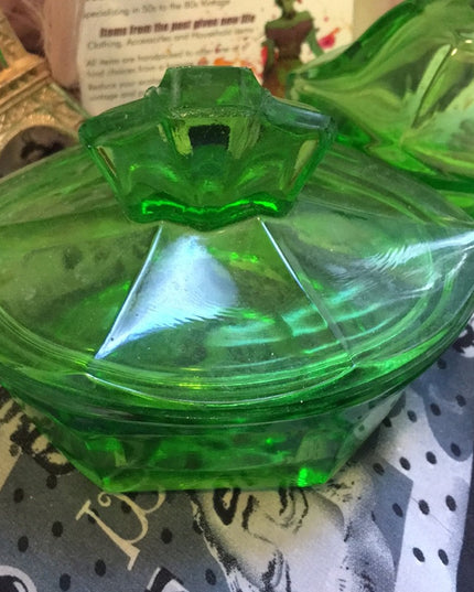 - Vintage Green Glass Bohemian Perfume atomizer & decanter crystal
